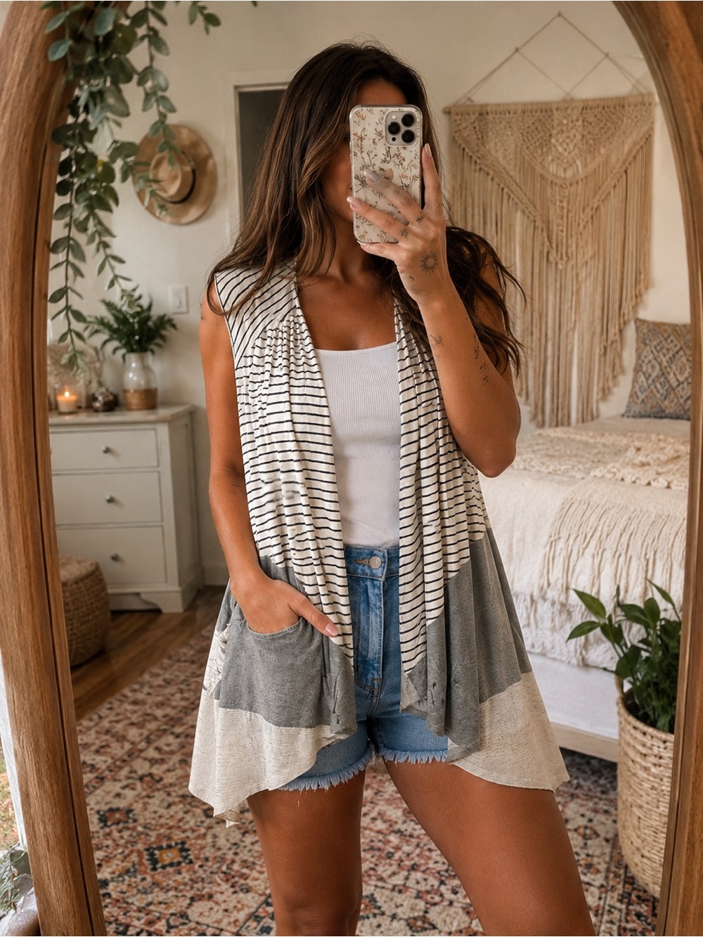 Maurices Striped Open-Front Cardigan in Cream and Black